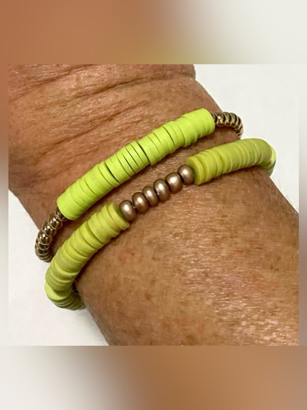 Green Gold Heishi Clay Beaded Bracelets Boho Preppy Y2K Eclectic Fall Festival